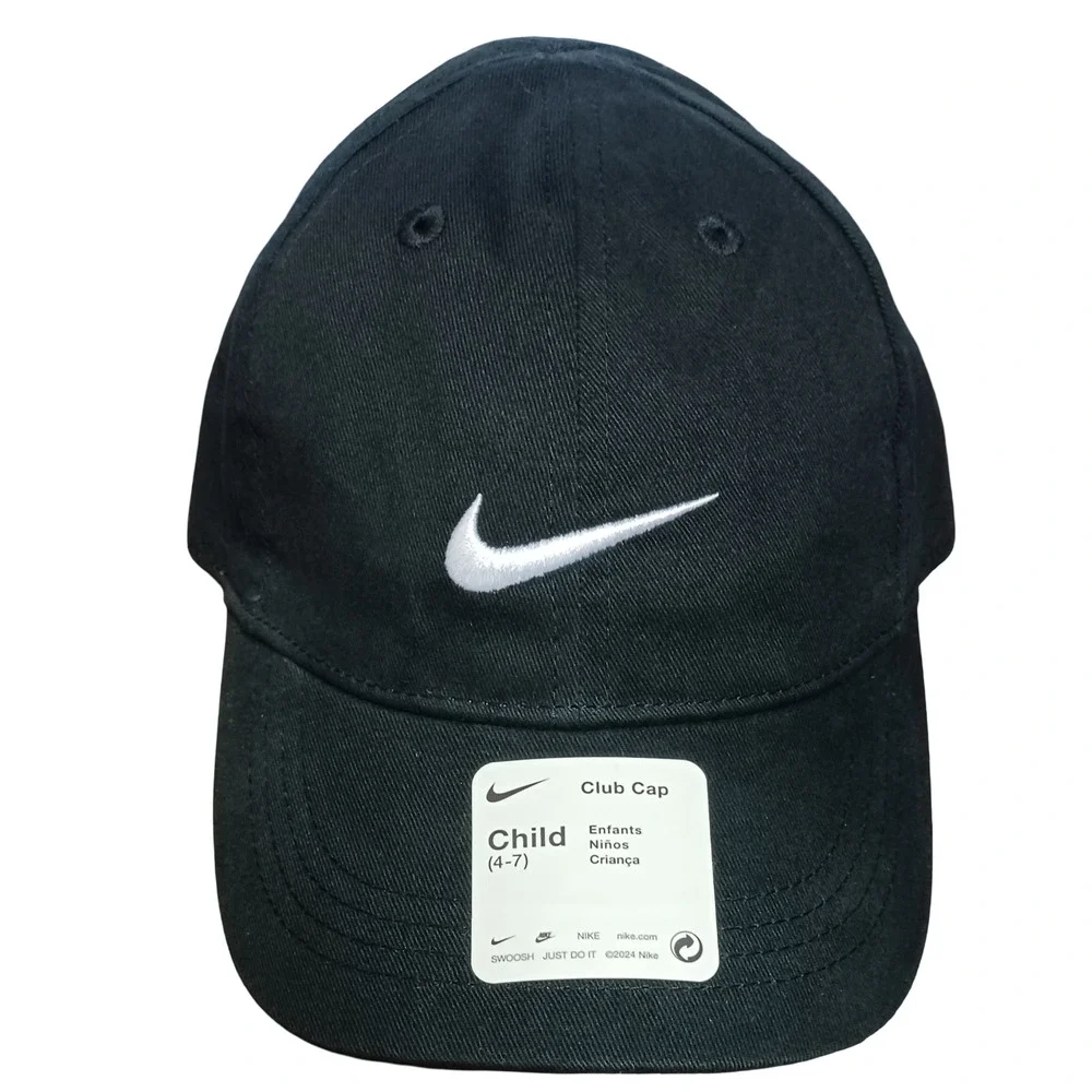 Nike Club Cap Kids Youth Swoosh Adjustable Hat Black White Size 4-7 New
